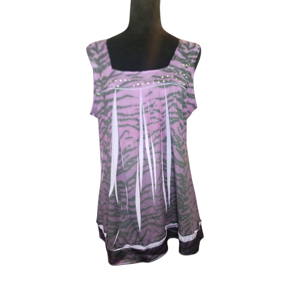 Unity World Wide Wear Women Sz L Y2k Purple Black Tank Top Flowy Fairy Studded